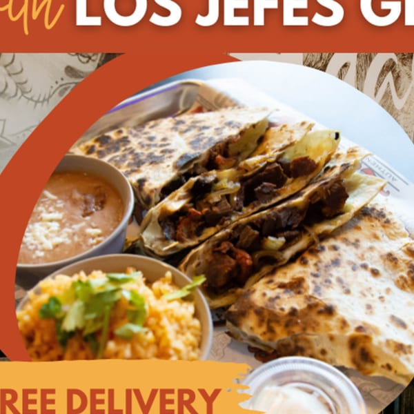 Los Jefes Grill quesadillas with rice and beans, ready to be served.